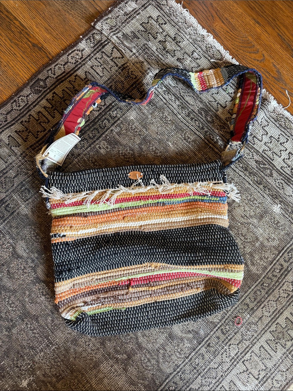Native Honey Handwoven Black Multi-Stripe Women’s Crossbody Bag